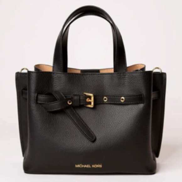 Michael Kors Black Pebbled Leather Satchel Crossbody Tote Bag Gold Hardware - Picture 1 of 14